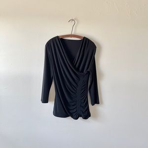 Black Asymmetrical Unbranded Stretch Poly-spandex 3/4 Travel No Iron Go-to Top